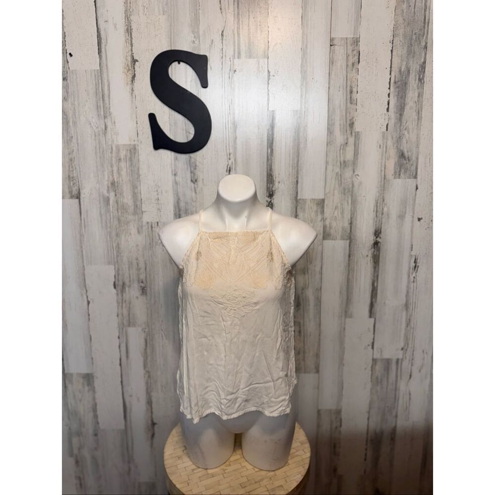 Eyeshadow Womens Cream Halter Tank Top Size Small S Embroidered Floral Boho Care